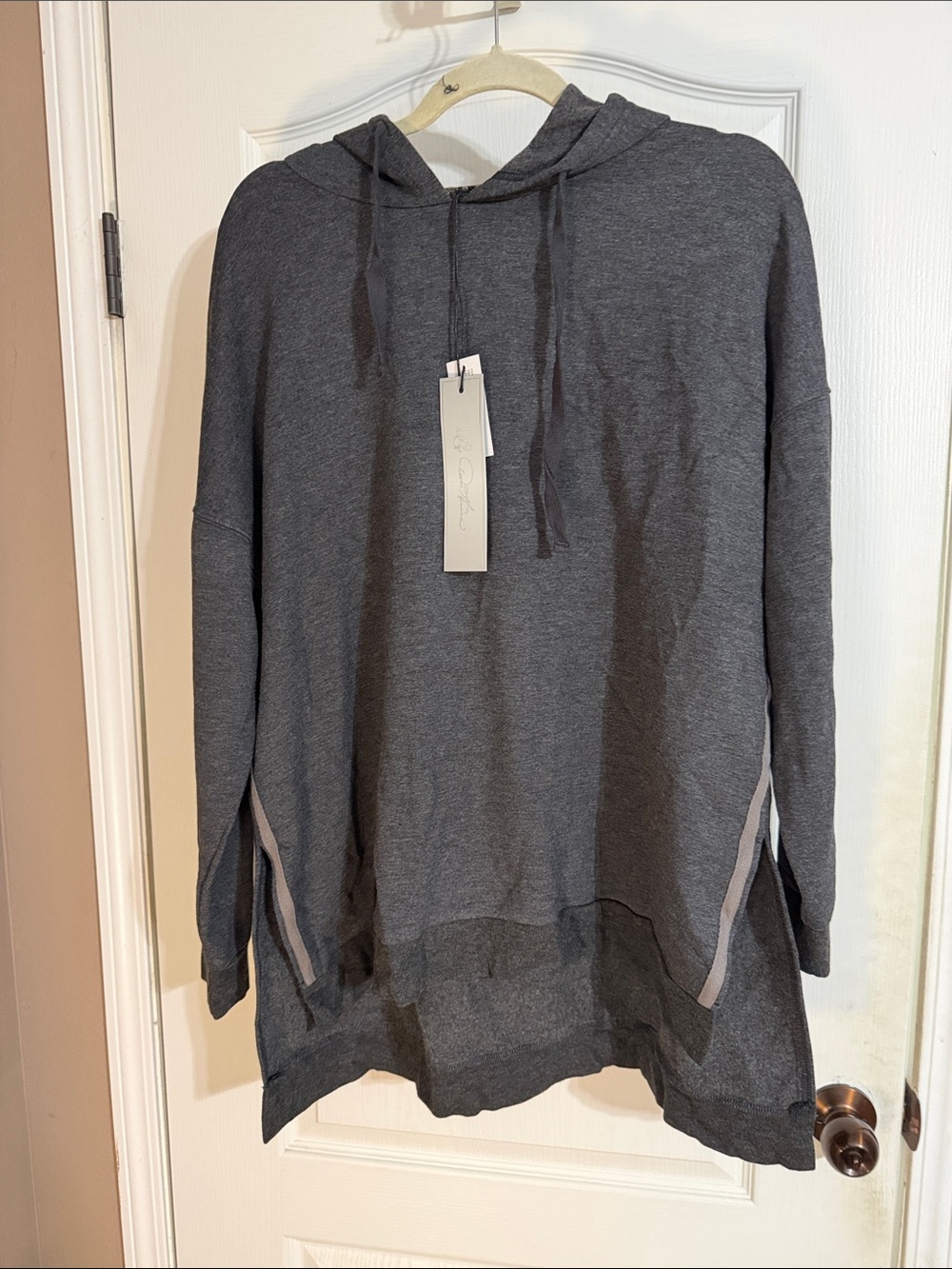 DG2 by Diane Gilman Charcoal Gray Hooded Tunic Sweatshirt